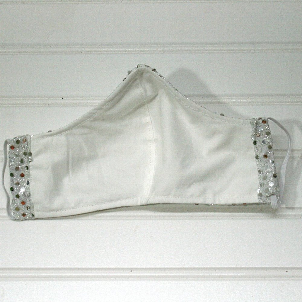 HAND CRAFTED Face Mask Silver Confetti Dot Sequin - Adult - Shield Style - Picture 5 of 14